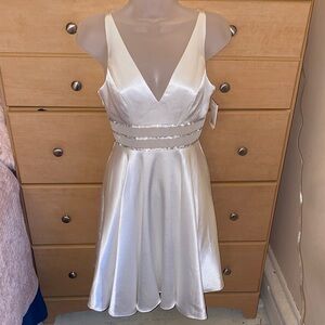 David's Bridal White Satin Mini Dress